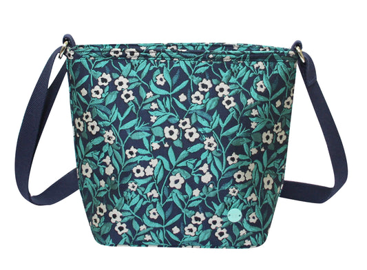 Earth Squared Fair Trade Jacquard Bucket Bag Cross Body Bag Teal Floral