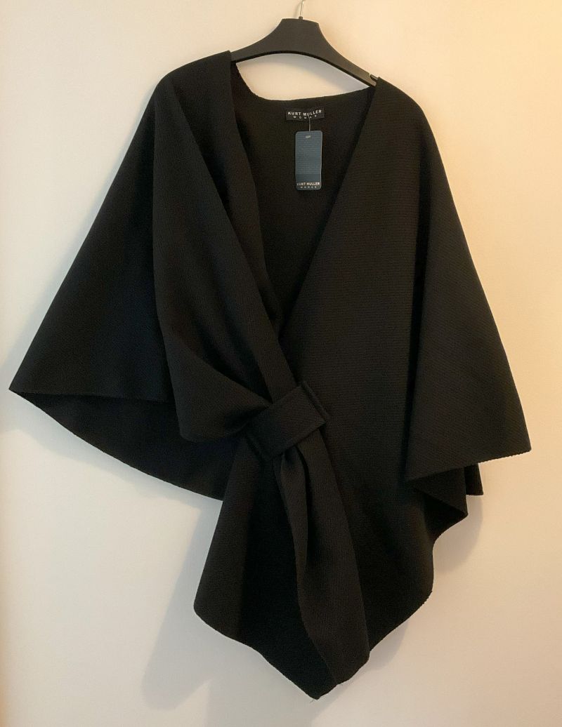 Kurt Muller Elegant Italian Knit Cape with Knot Closure One Size Assorted Colours