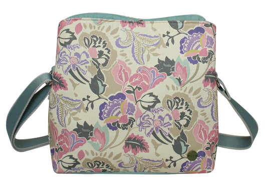 Earth Squared Fair Trade Jacobean Canvas Logan Bag Cross Body Bag Cream and Pink