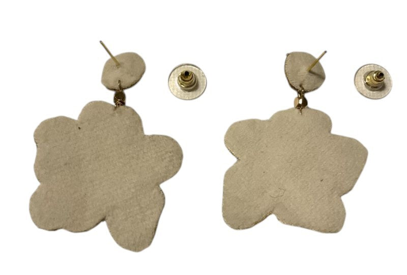 My Doris Flower Shaped Earrings Hand Beaded Pink or Turquoise with Soft Fabric Backing
