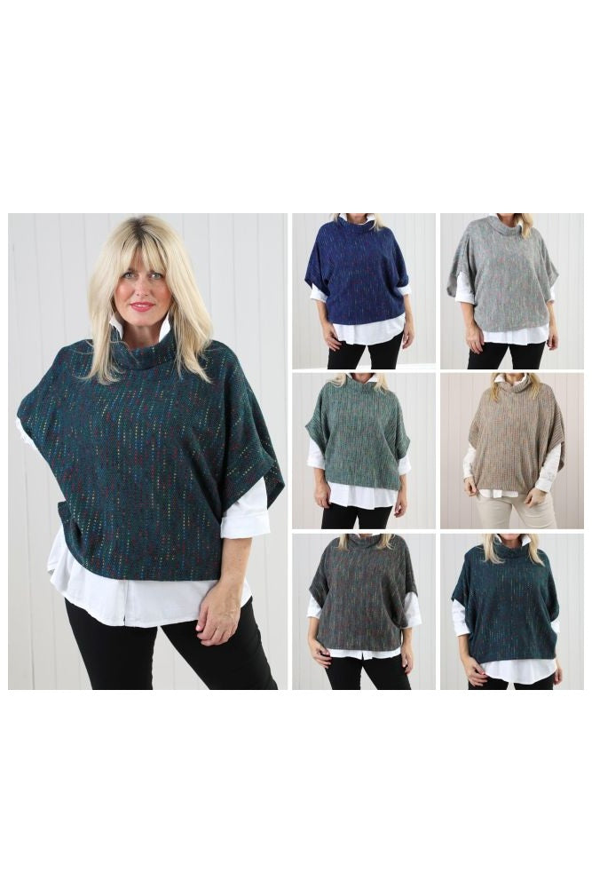 Goose Island Cowl Fleck Knit Poncho Top One Size Assorted Colours