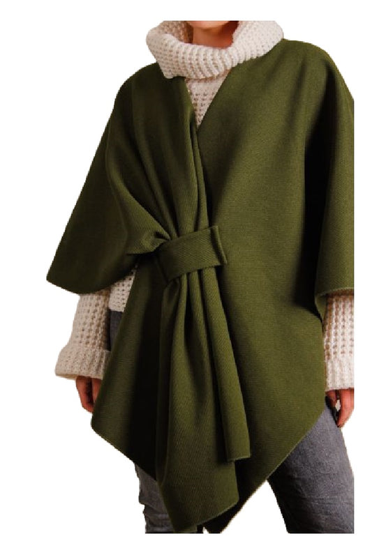 Kurt Muller Elegant Italian Knit Cape with Knot Closure One Size Assorted Colours