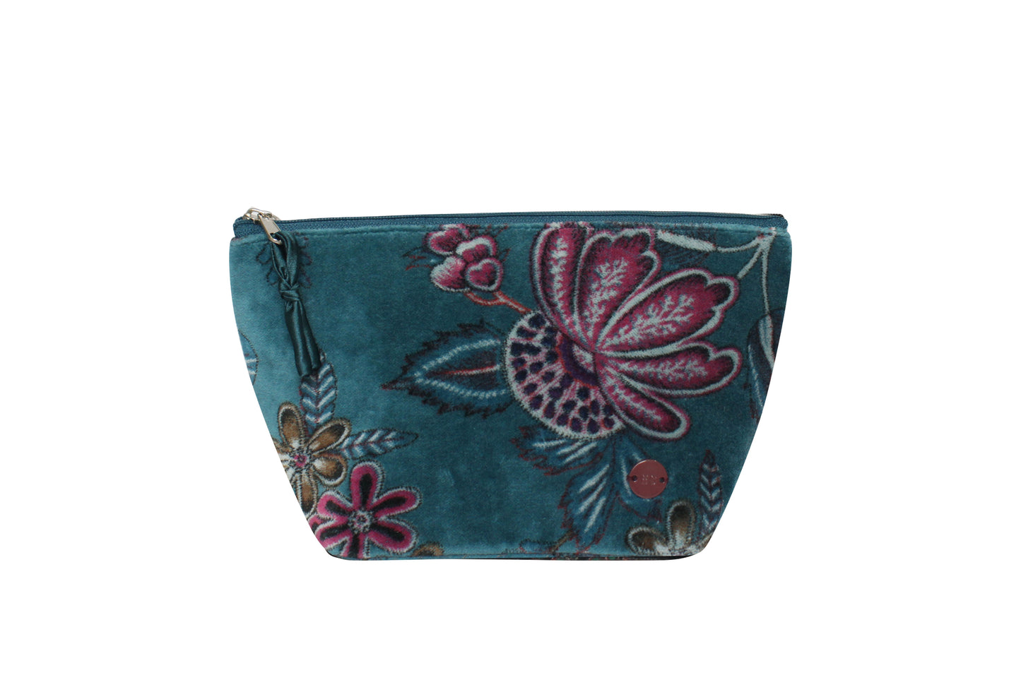 Earth Squared Printed Velvet Makeup Bag Teal Botanical Design