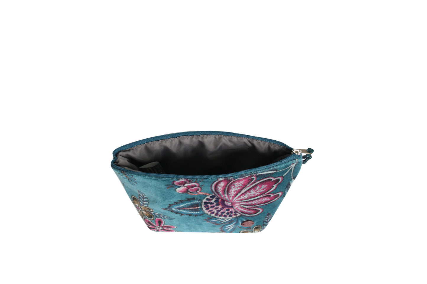 Earth Squared Printed Velvet Makeup Bag Teal Botanical Design
