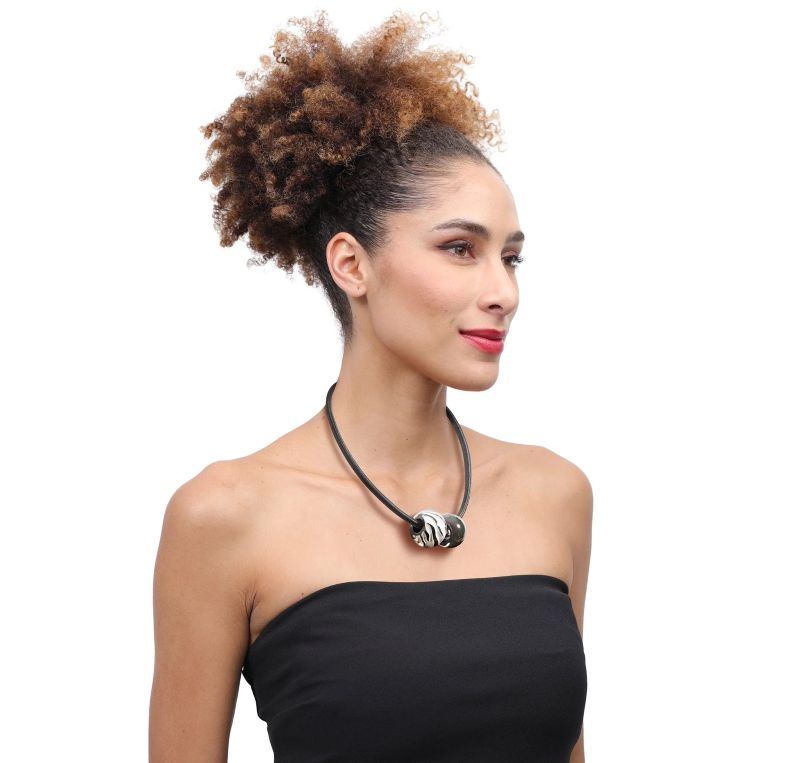 Zsiska Bliss Spirit of Silver Two Bead Resin Necklace Magnetic Closure