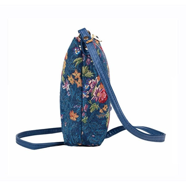 Signare Tapestry V&A William Kilburn Print Flower Meadow Tapestry Blue Floral Sling Crossbody Shoulder Bag
