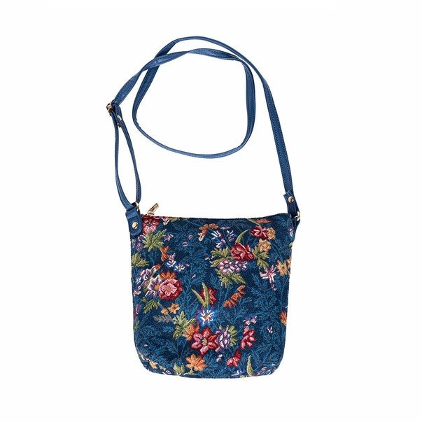 Signare Tapestry V&A William Kilburn Print Flower Meadow Tapestry Blue Floral Sling Crossbody Shoulder Bag