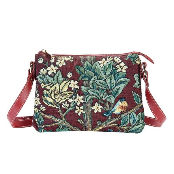 Signare Tapestry Satchel Cross Body Bag William Morris Tree of Life Red