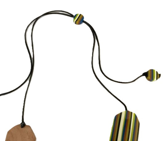 Noa Ecco Colourful Hexagon Resin Wood Aluminium Necklace Adjustable Cord