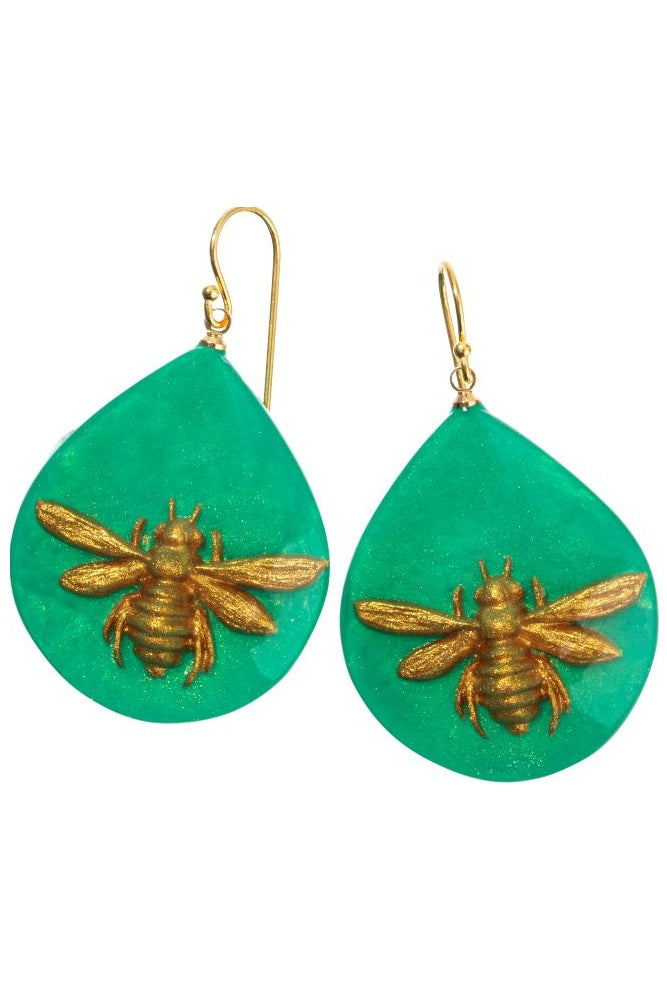 Zsiska Bliss Resin Earrings Golden Bee Green