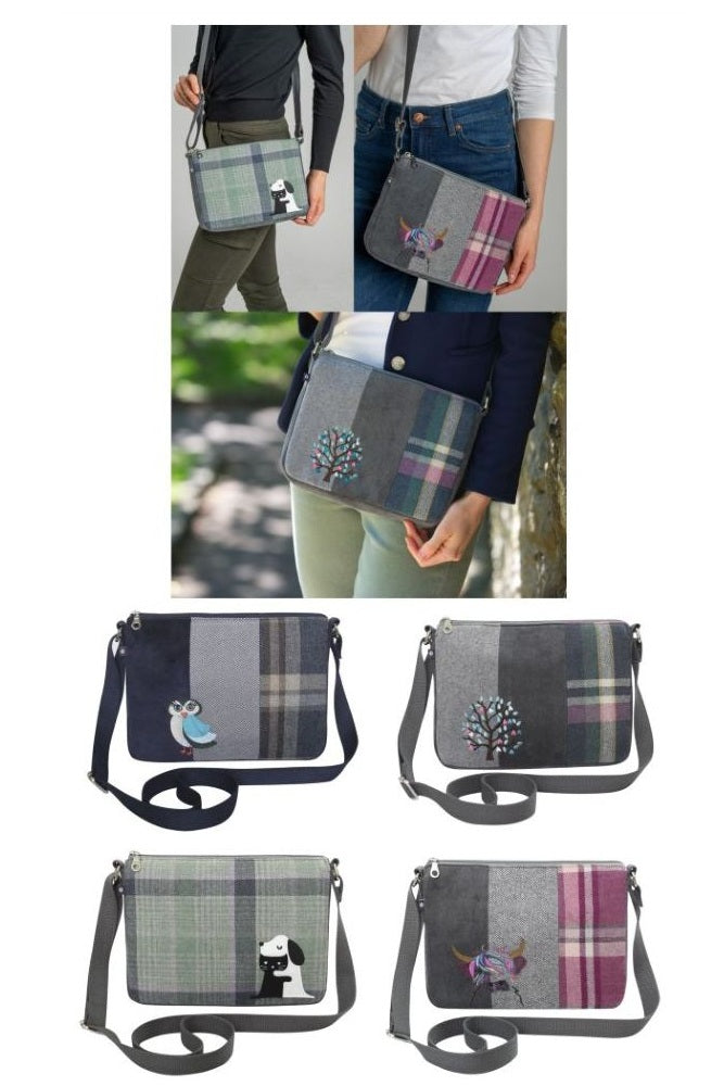 Earth Squared Tweed Wool Applique Messenger Crossbody Bag