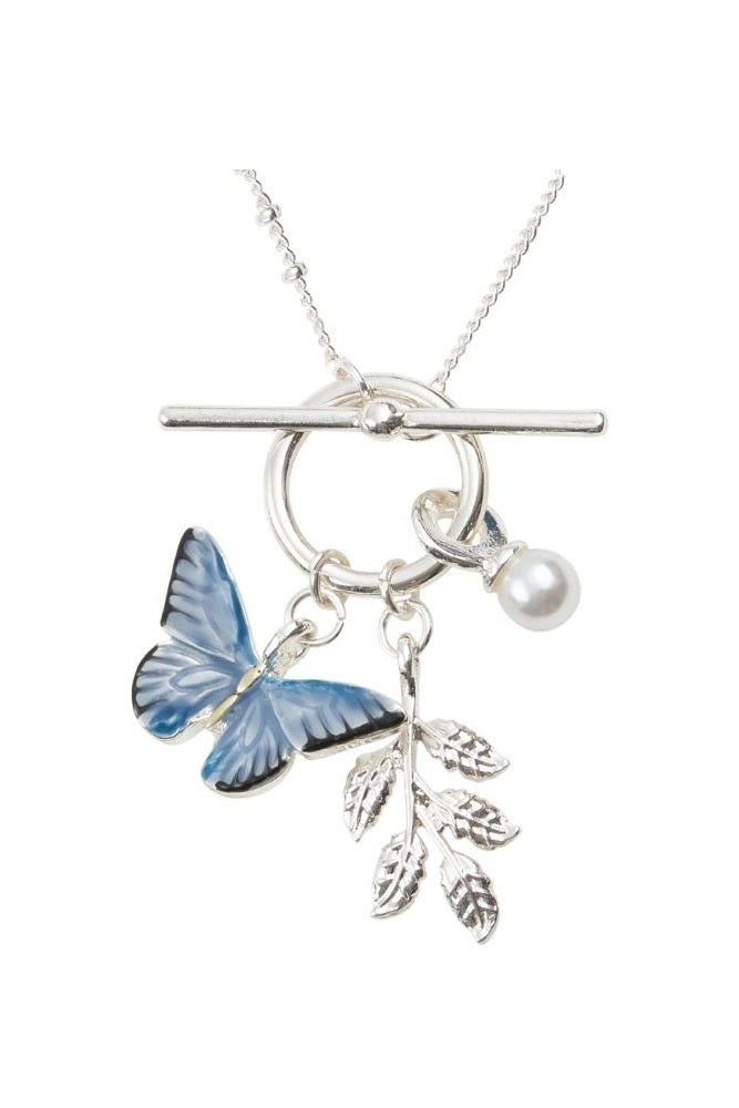 Fable England Blue Butterfly Silver Necklace in Gift Box