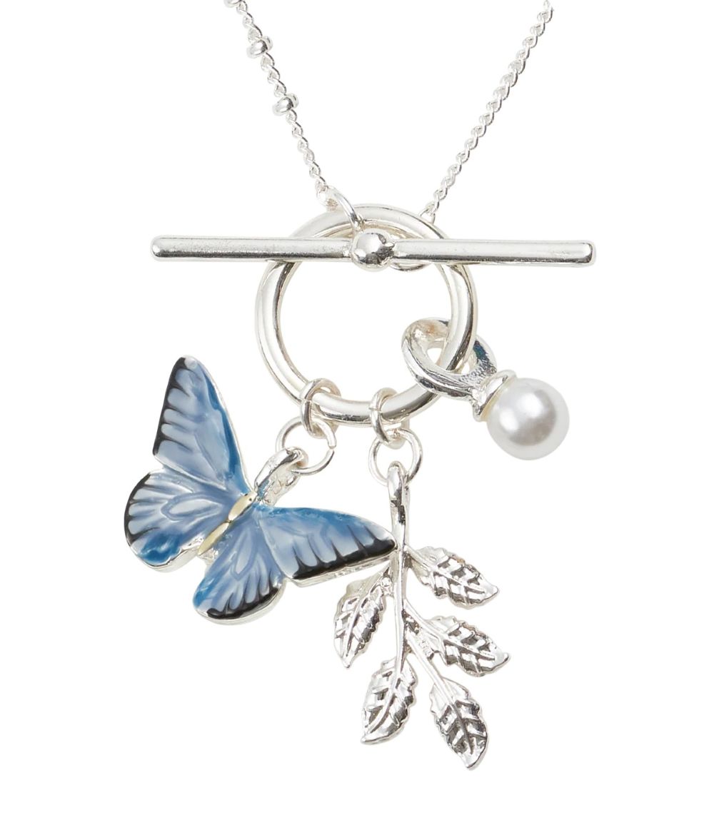 Fable England Blue Butterfly Silver Necklace in Gift Box