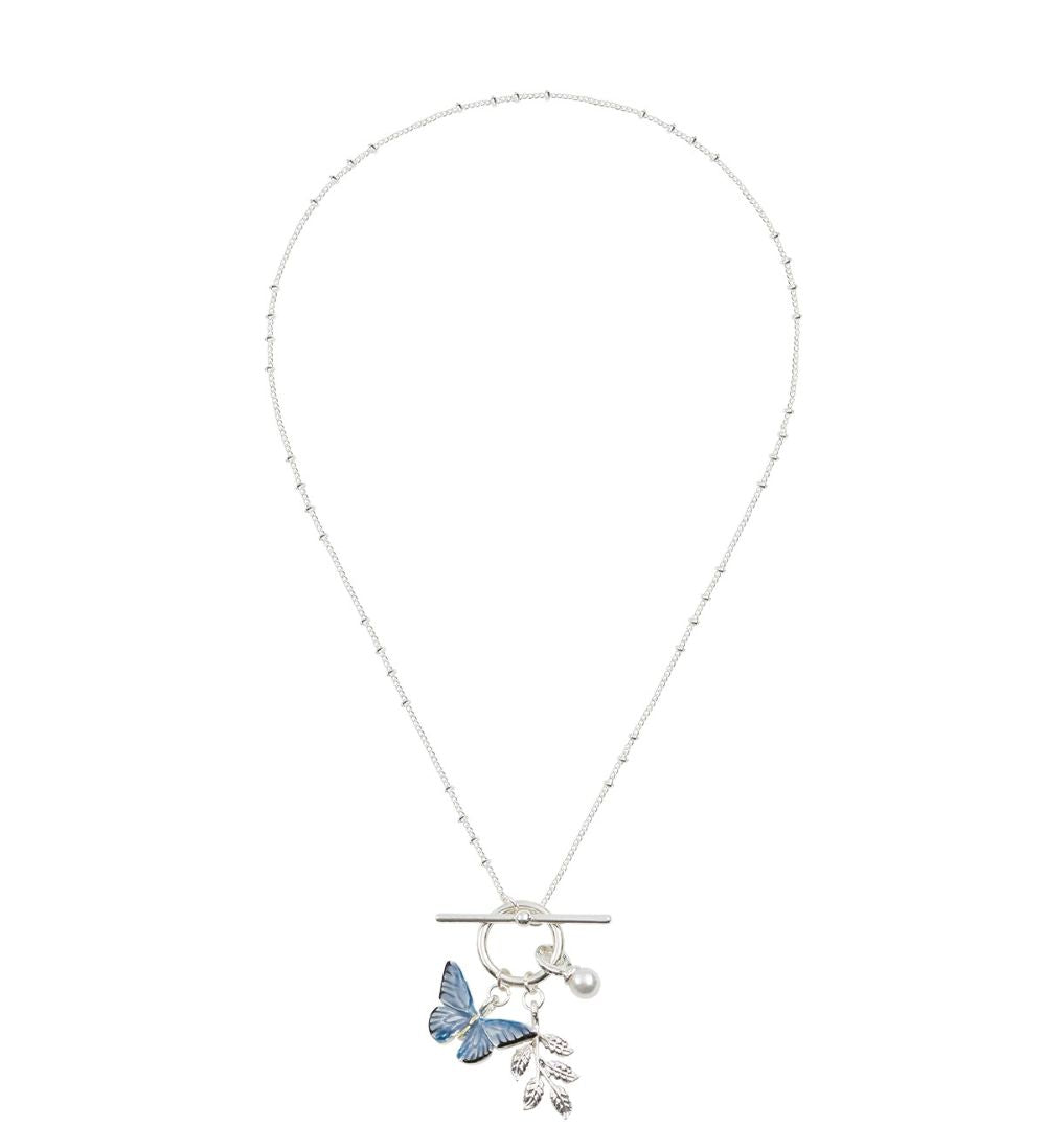 Fable England Blue Butterfly Silver Necklace in Gift Box