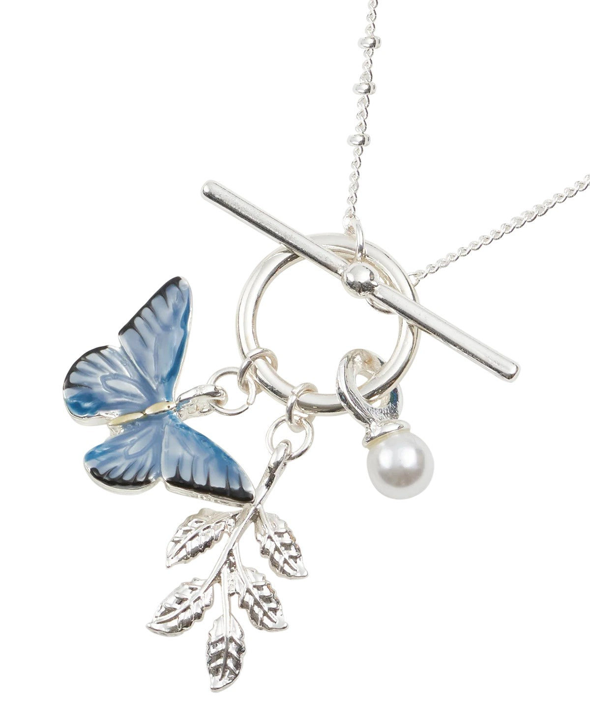 Fable England Blue Butterfly Silver Necklace in Gift Box