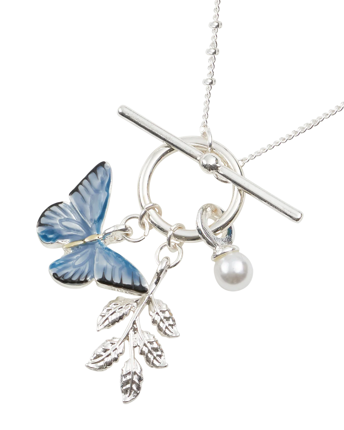 Fable England Blue Butterfly Silver Necklace in Gift Box