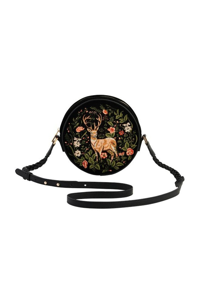 Fable England Aurora Fawn Embroidered Black Circle Cross Body Bag