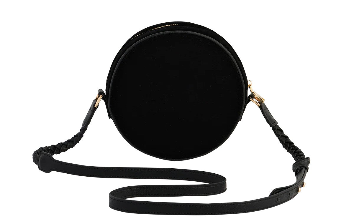 Fable England Aurora Fawn Embroidered Black Circle Cross Body Bag