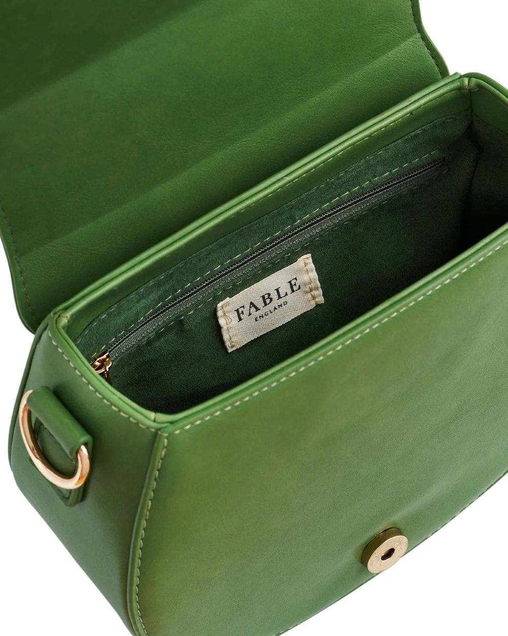 Fable England Green Fawn & Snail Embroidered Top Handle Saddle Bag
