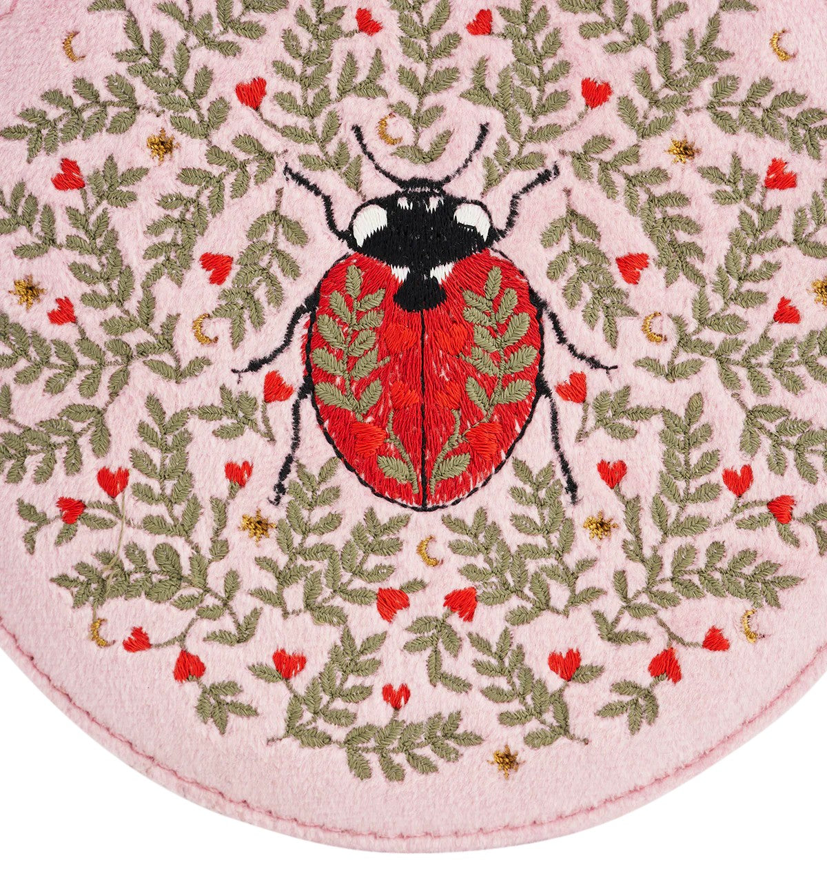 Fable England Pink Ladybird Velvet Embroidered Circle Jewellery Box