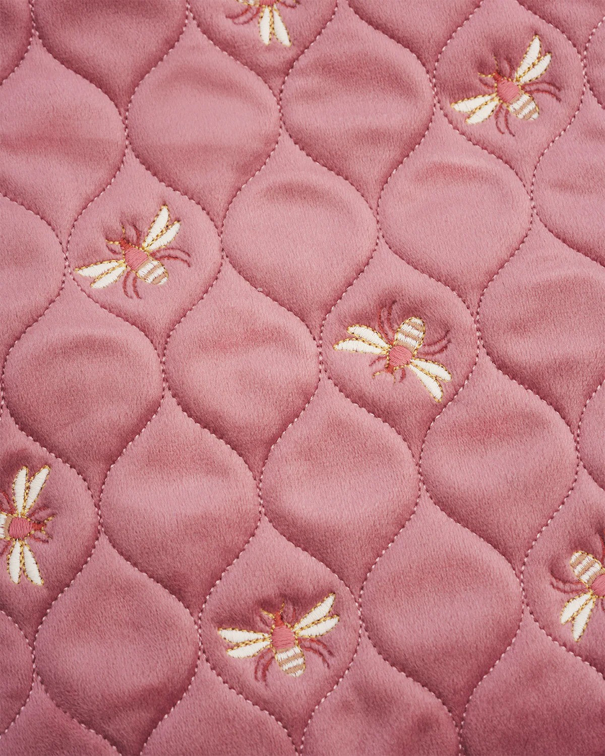 Fable England Quilted Bee Embroidered Jewellery Roll In Rose Pink Velvet