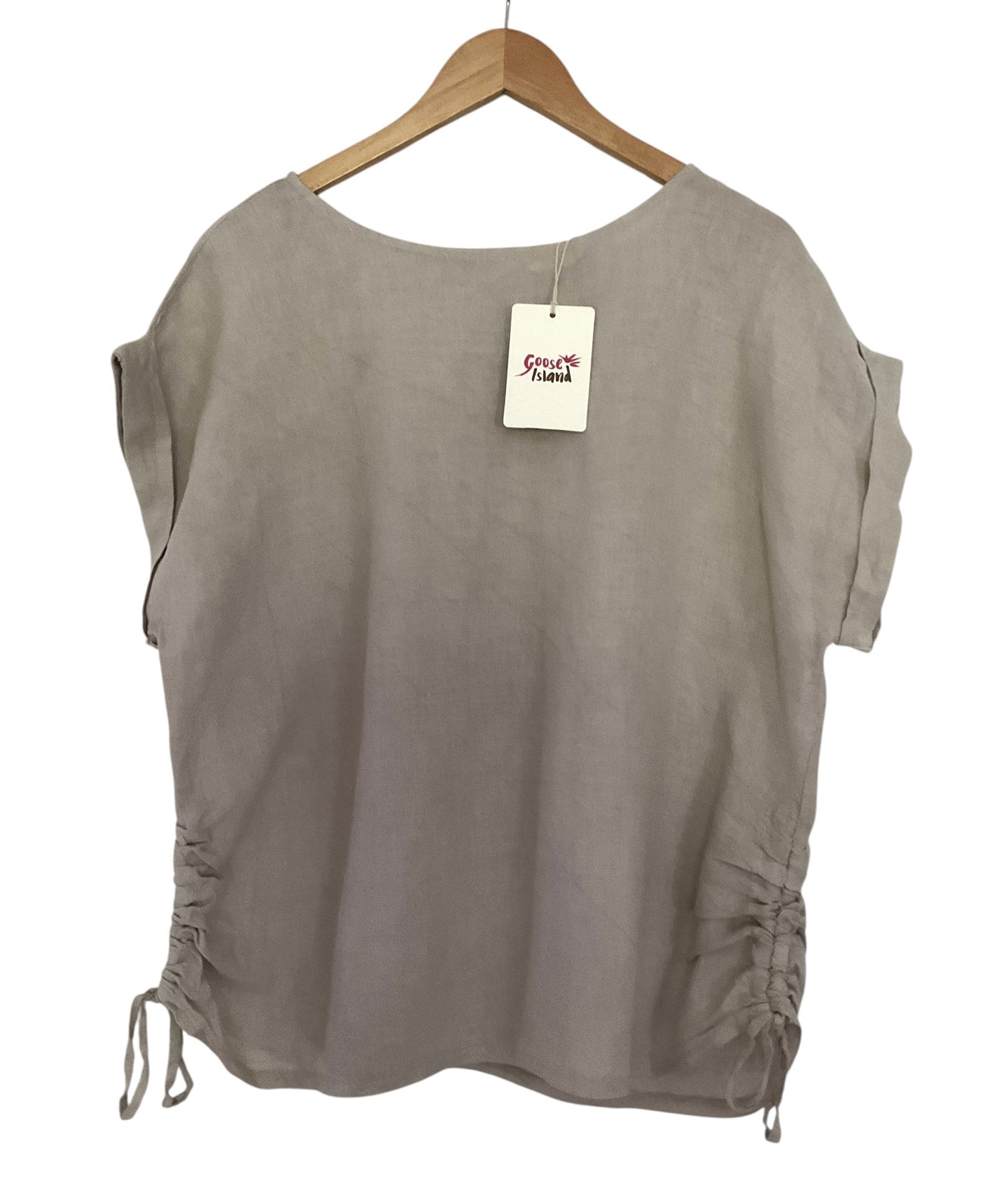 Goose Island Premium 100% Linen Top with Ruched Side Ties