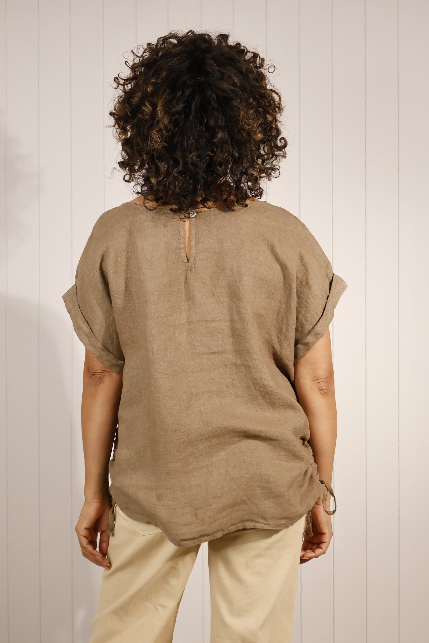 Goose Island Premium 100% Linen Top with Ruched Side Ties