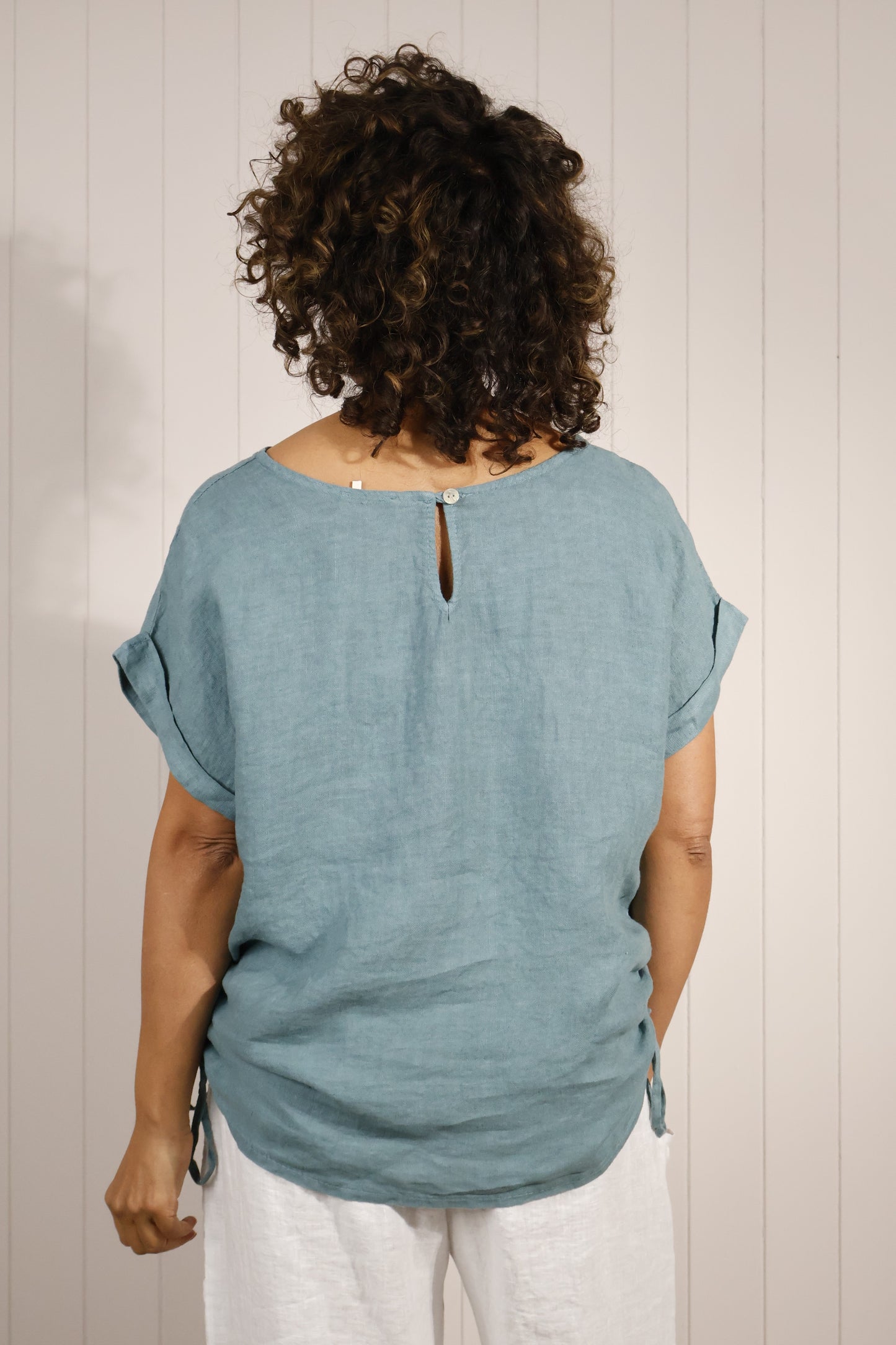 Goose Island Premium 100% Linen Top with Ruched Side Ties