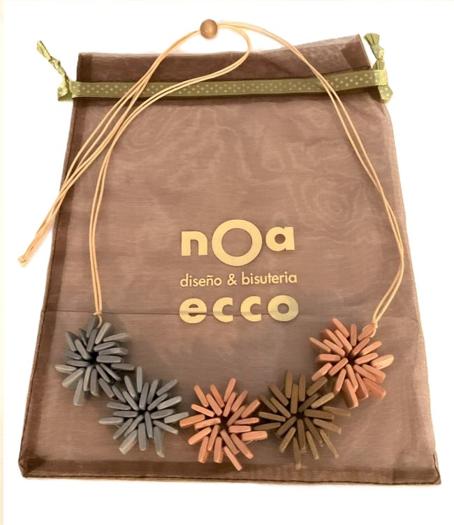 Noa Ecco Hand painted Wood Five Star Shaped Necklace Multicolour Adjustable Cord