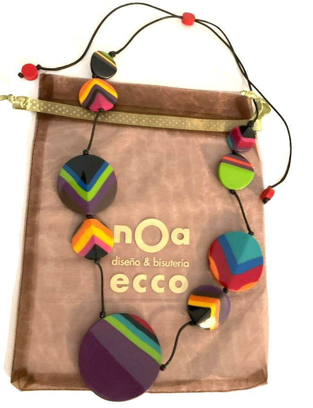 Noa Ecco Stunning Colourful Hand Painted Circles Resin Necklace Reversible Adjustable Cord