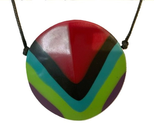 Noa Ecco Stunning Colourful Hand Painted Circles Resin Necklace Reversible Adjustable Cord