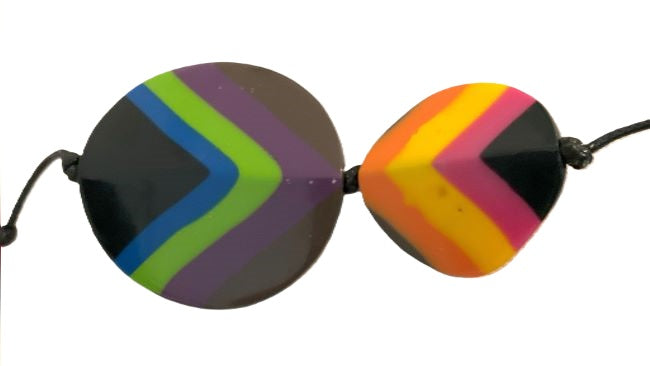 Noa Ecco Stunning Colourful Hand Painted Circles Resin Necklace Reversible Adjustable Cord