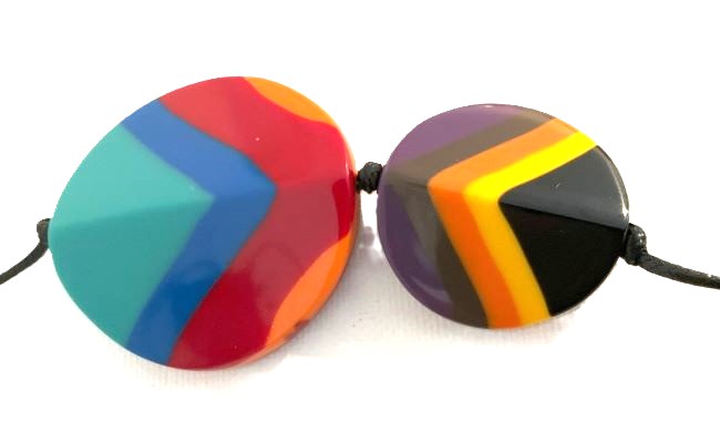 Noa Ecco Stunning Colourful Hand Painted Circles Resin Necklace Reversible Adjustable Cord