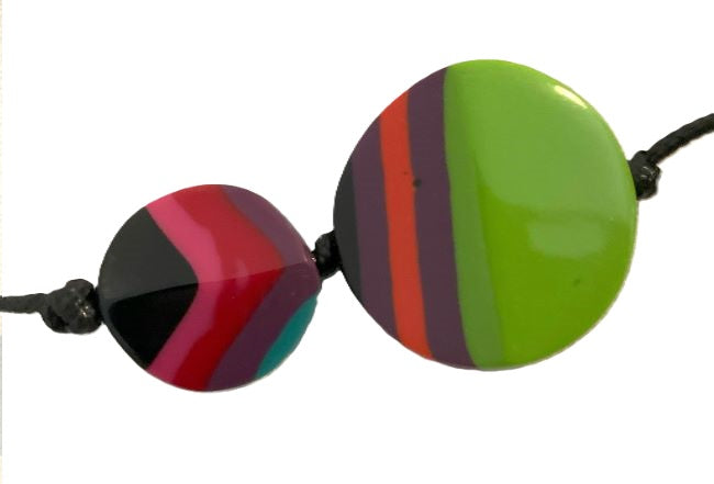 Noa Ecco Stunning Colourful Hand Painted Circles Resin Necklace Reversible Adjustable Cord