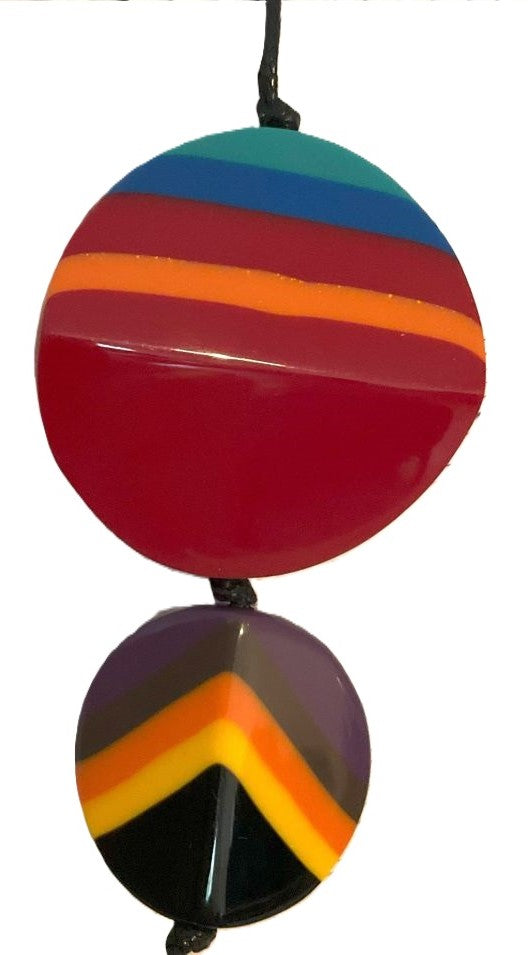 Noa Ecco Stunning Colourful Hand Painted Circles Resin Necklace Reversible Adjustable Cord