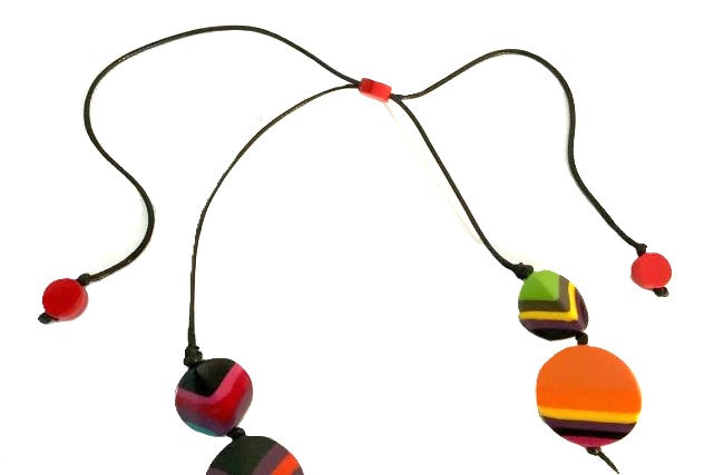 Noa Ecco Stunning Colourful Hand Painted Circles Resin Necklace Reversible Adjustable Cord