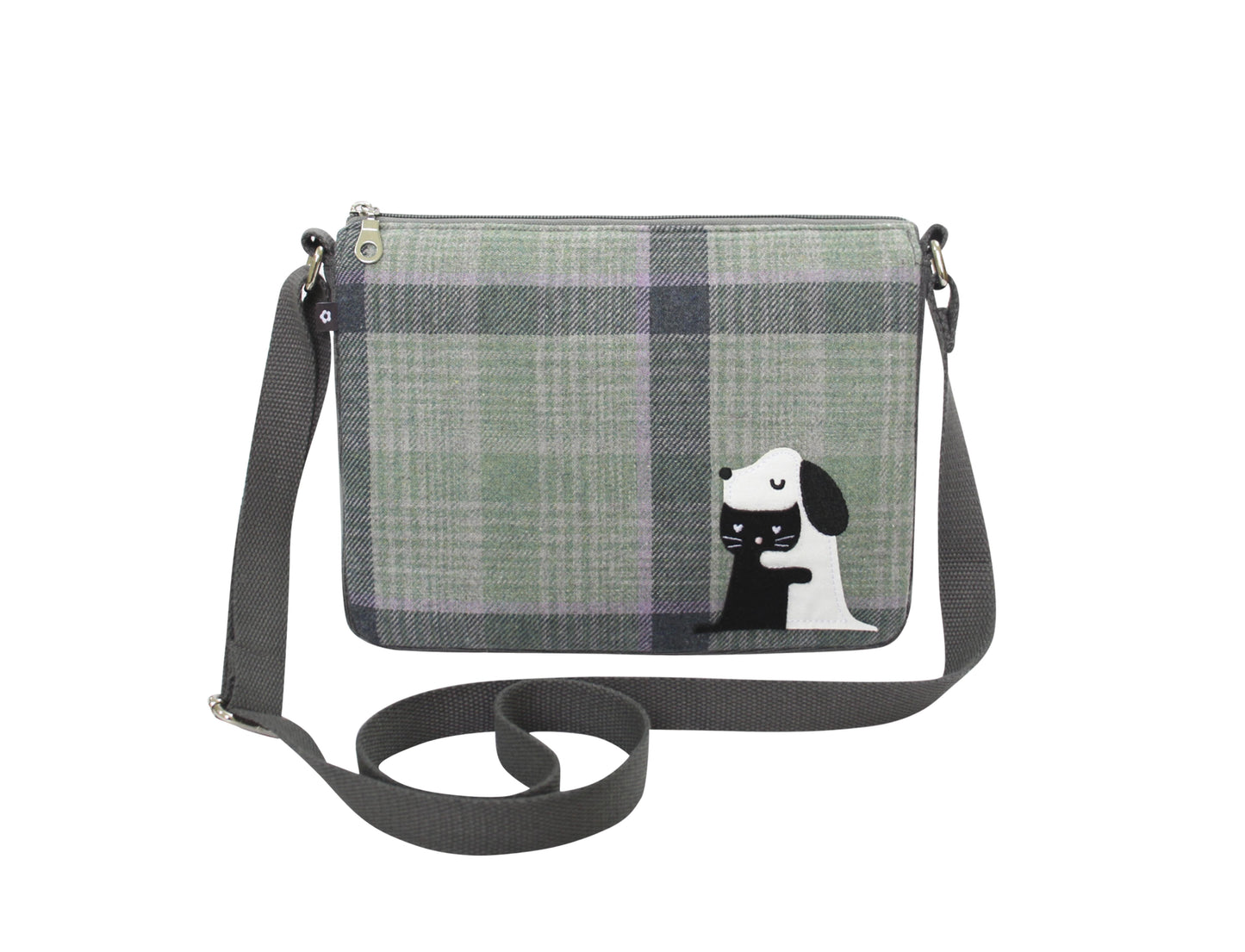 Earth Squared Tweed Wool Applique Messenger Crossbody Bag