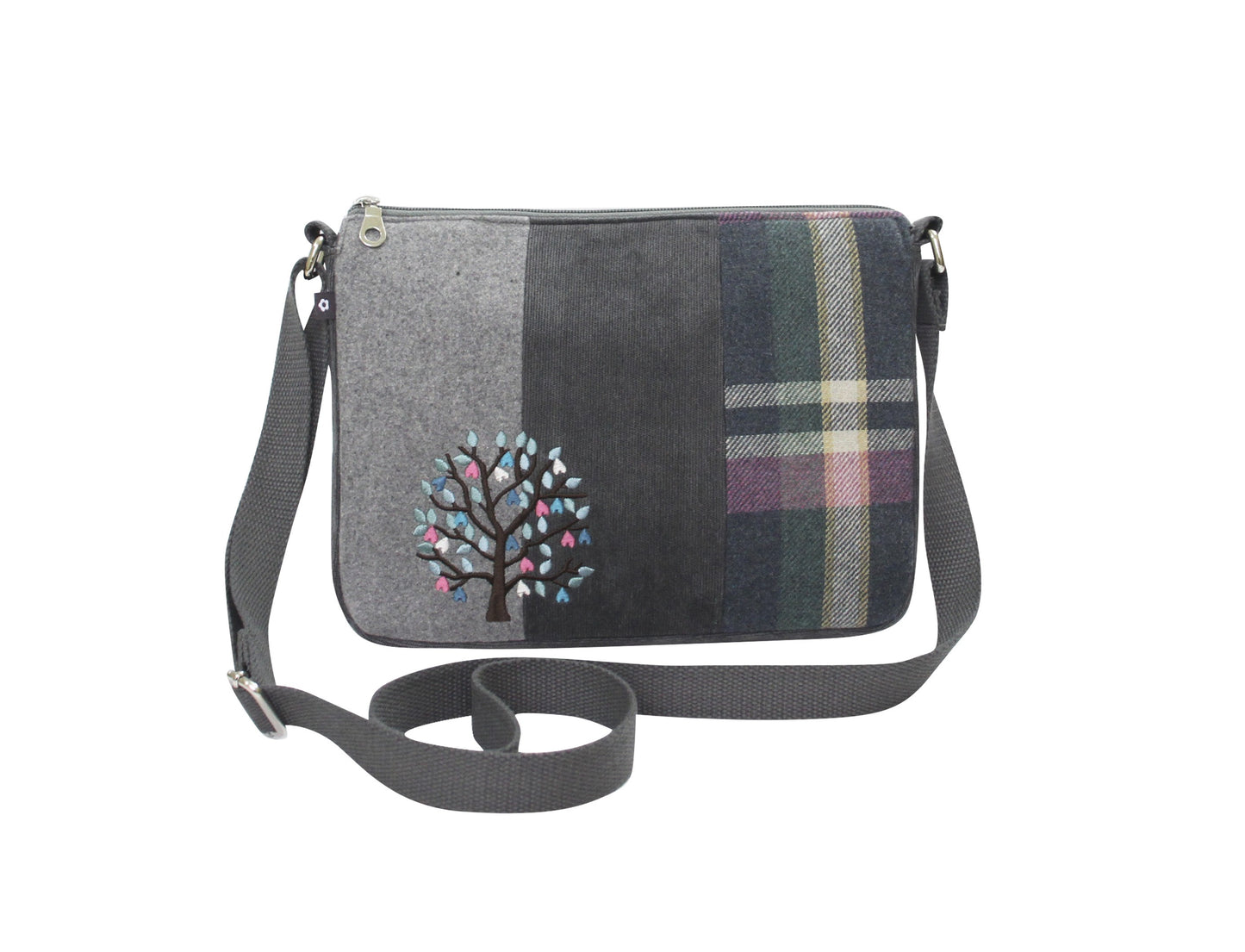 Earth Squared Tweed Wool Applique Messenger Crossbody Bag