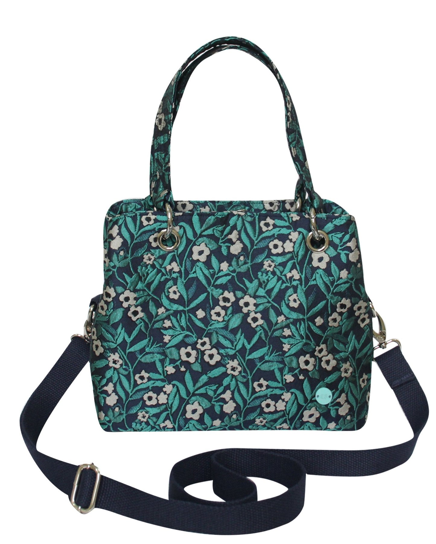 Earth Squared Fair Trade Jacquard Camille Handbag Cross Body Teal Floral