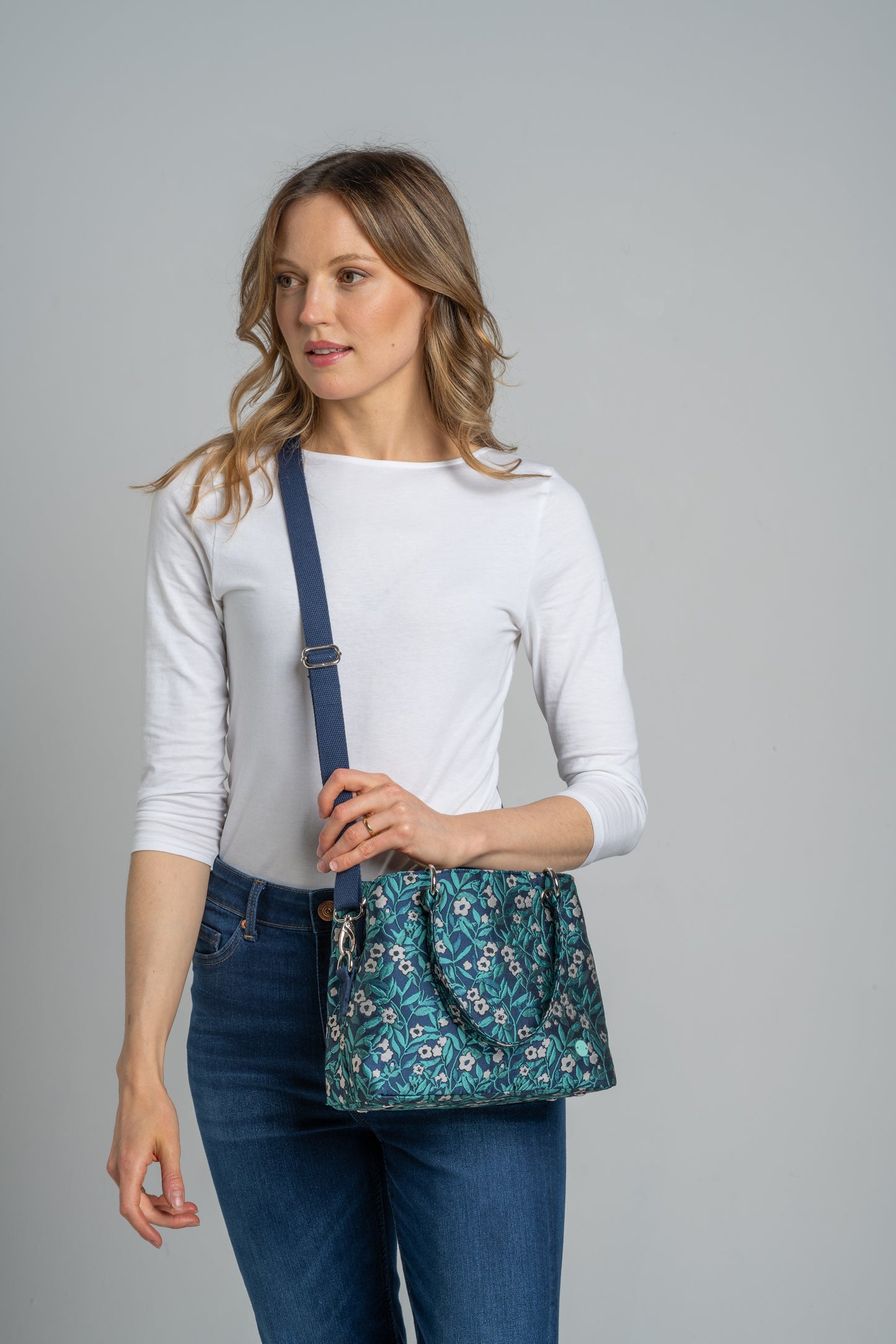 Earth Squared Fair Trade Jacquard Camille Handbag Cross Body Teal Floral