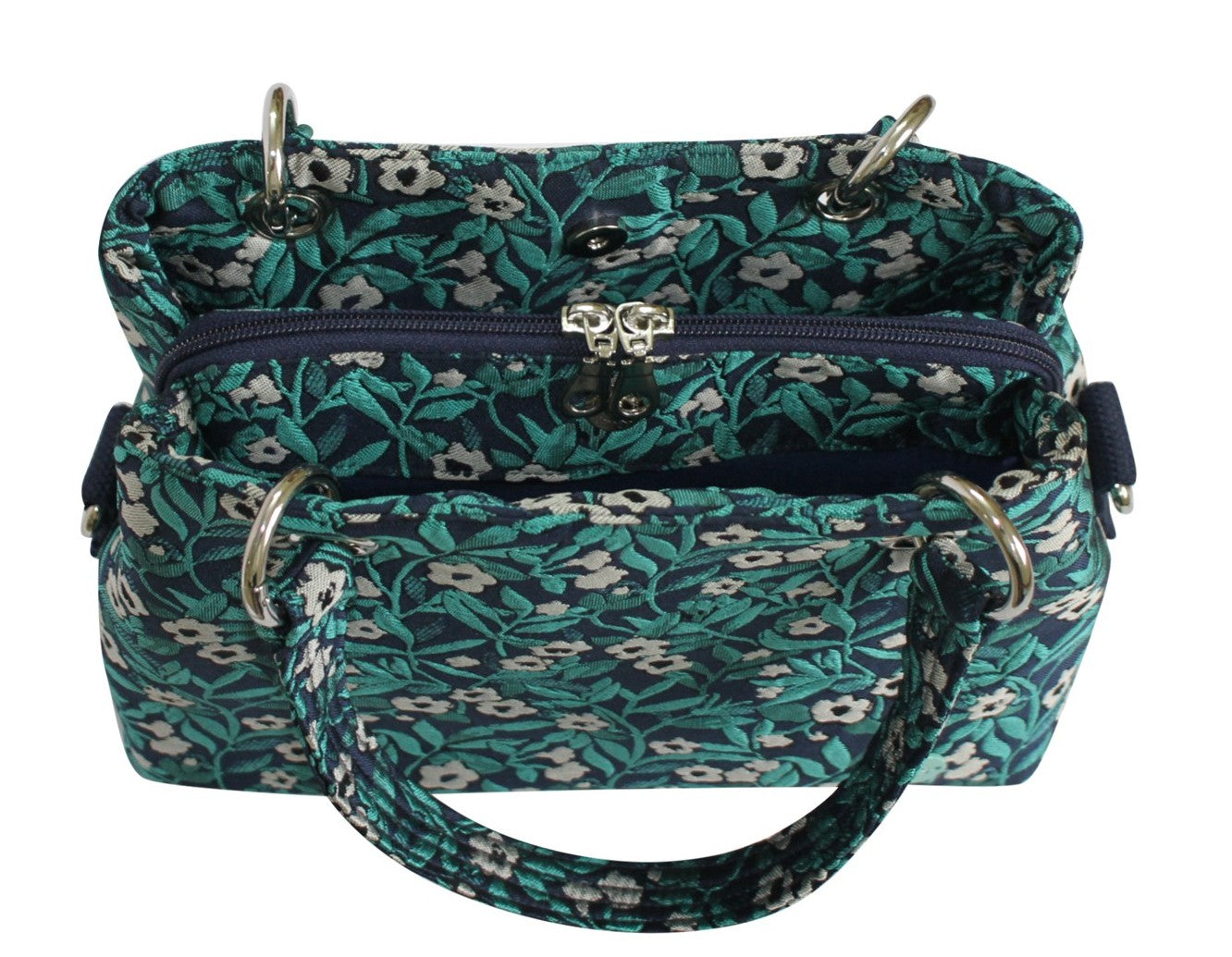 Earth Squared Fair Trade Jacquard Camille Handbag Cross Body Teal Floral