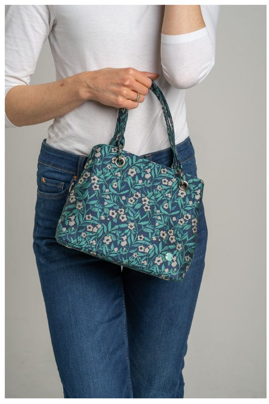 Earth Squared Fair Trade Jacquard Camille Handbag Cross Body Teal Floral
