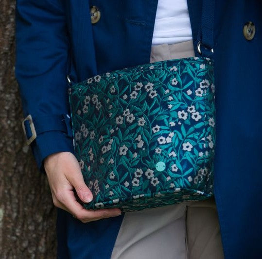 Earth Squared Fair Trade Jacquard Bucket Bag Cross Body Bag Teal Floral
