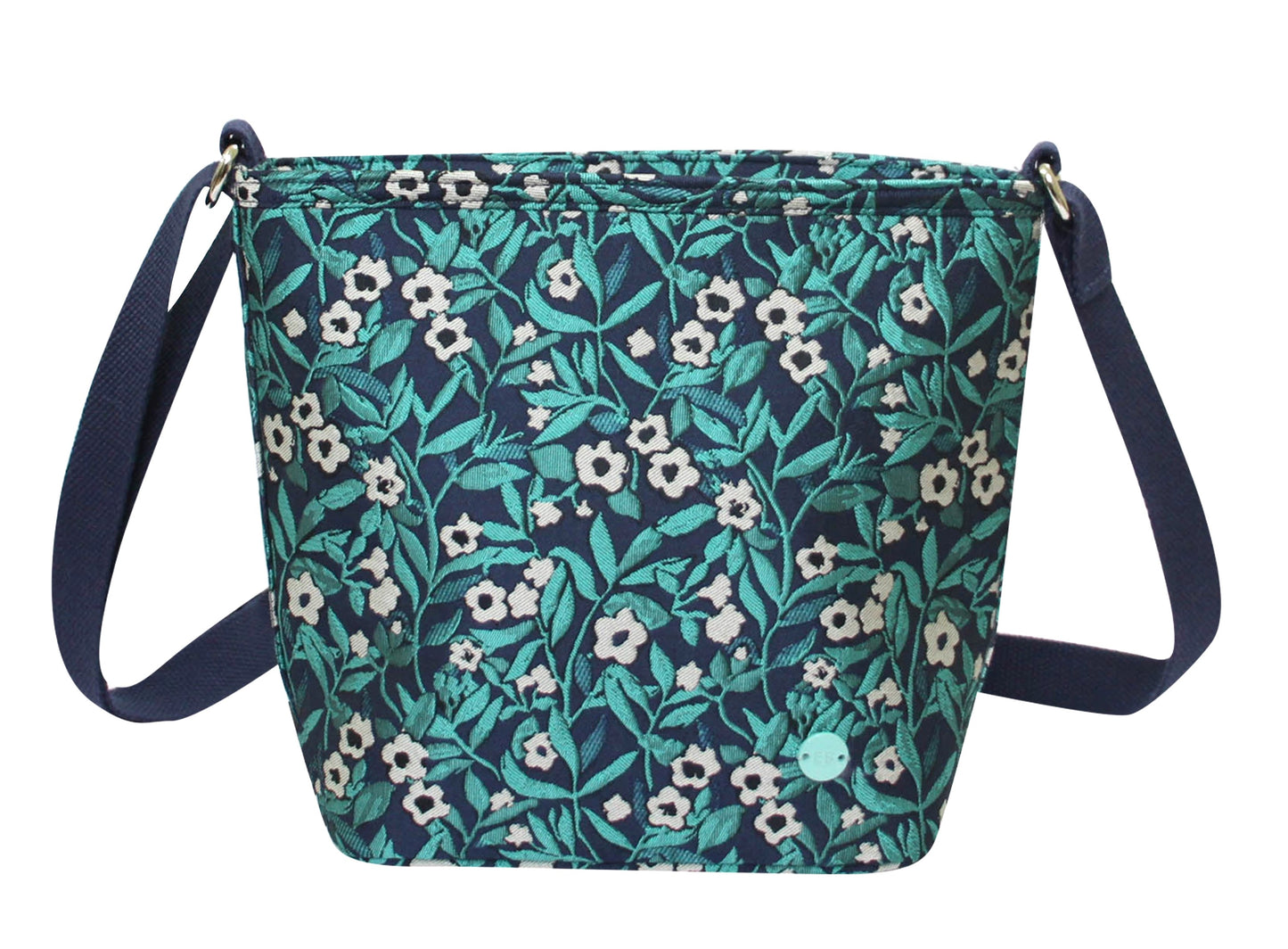 Earth Squared Fair Trade Jacquard Bucket Bag Cross Body Bag Teal Floral