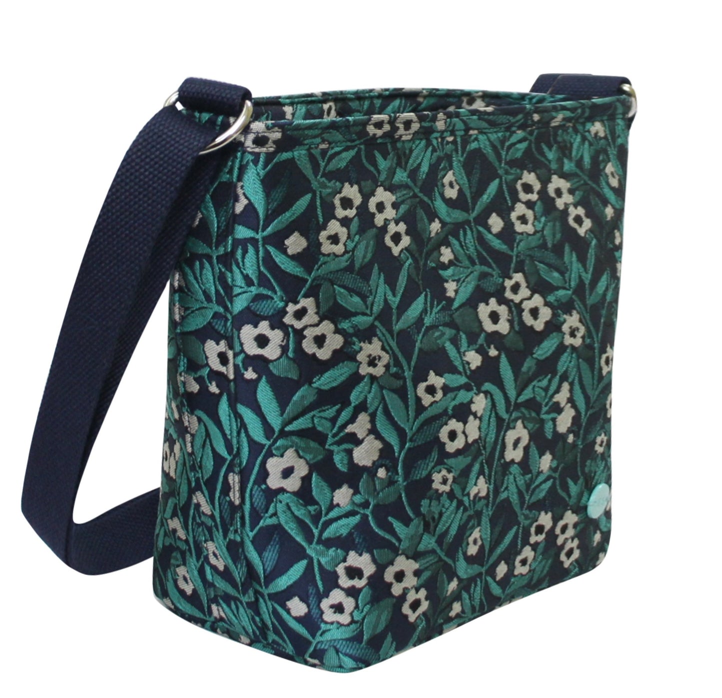 Earth Squared Fair Trade Jacquard Bucket Bag Cross Body Bag Teal Floral