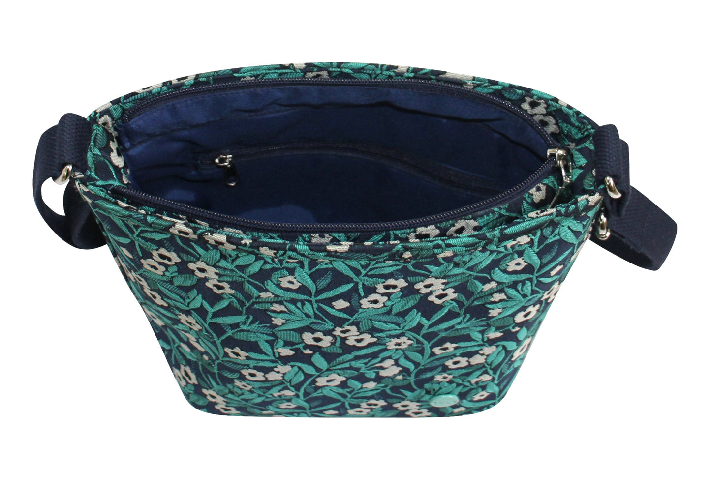 Earth Squared Fair Trade Jacquard Bucket Bag Cross Body Bag Teal Floral