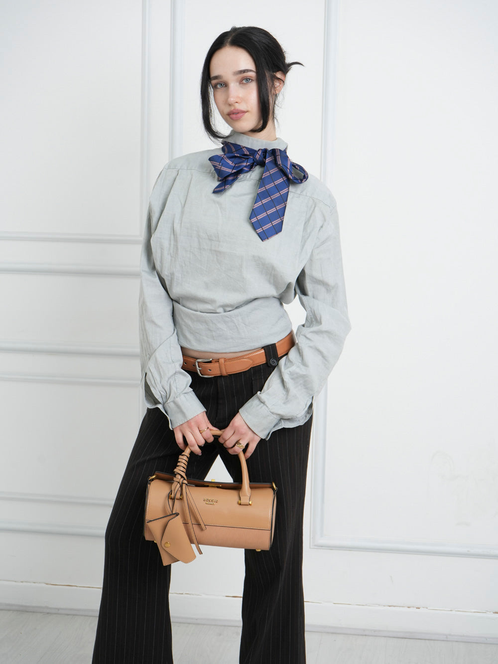 Bessie London Ribbed Panel Barrel Bag with Card Holder
