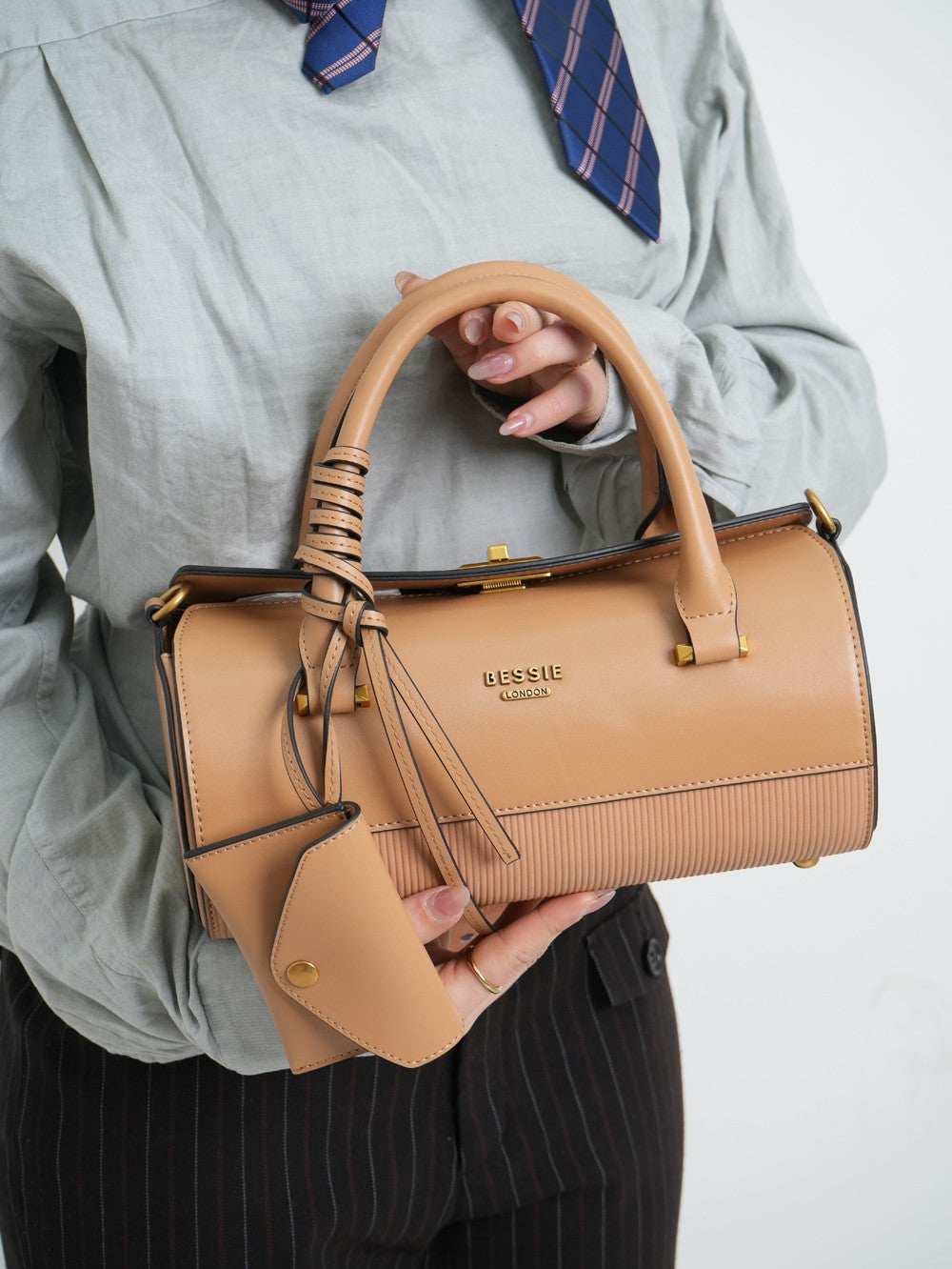 Bessie London Ribbed Panel Barrel Bag with Card Holder