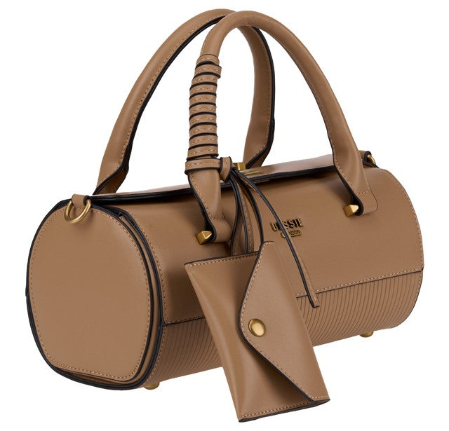 Bessie London Ribbed Panel Barrel Bag with Card Holder