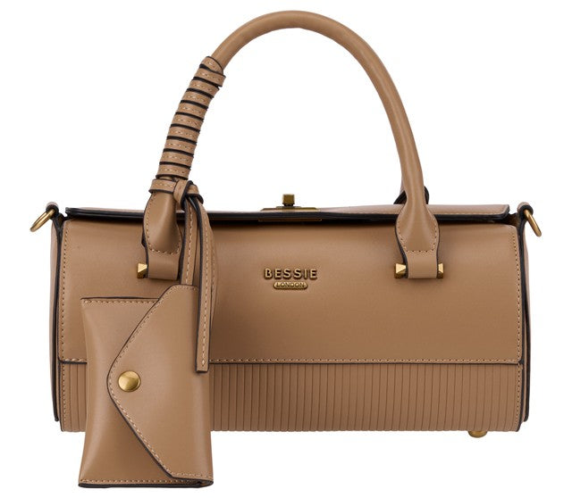 Bessie London Ribbed Panel Barrel Bag with Card Holder